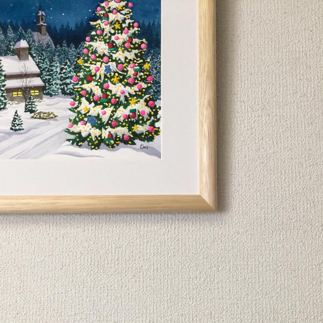 透明水彩画原画「クリスマスイブ」額縁付F4サイズ